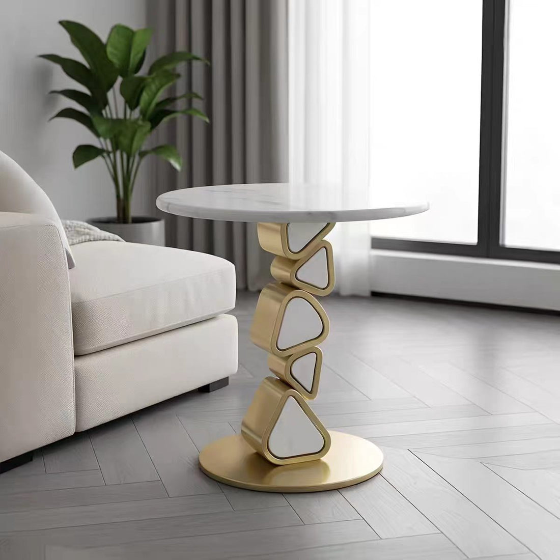 Modern Irregular Round Marble Metal Side Table