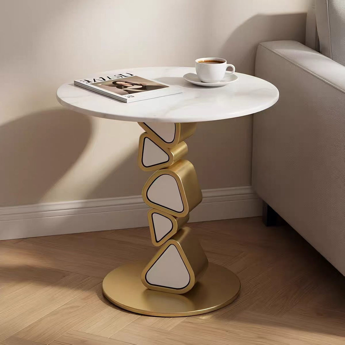 Modern Irregular Round Marble Metal Side Table