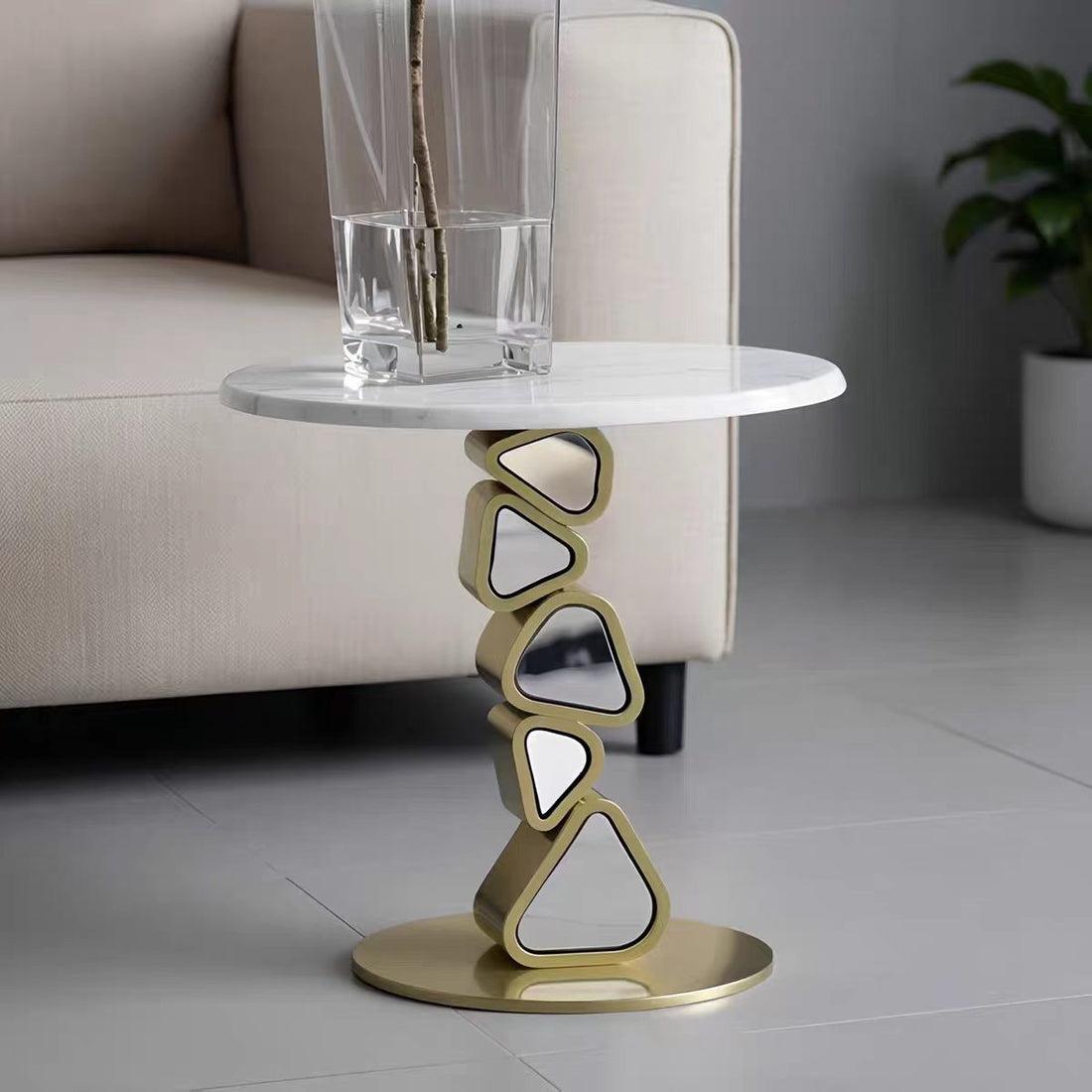 Modern Irregular Round Marble Metal Side Table