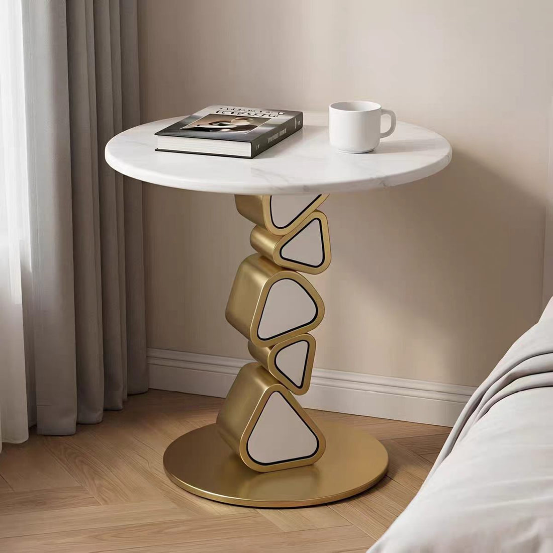 Modern Irregular Round Marble Metal Side Table