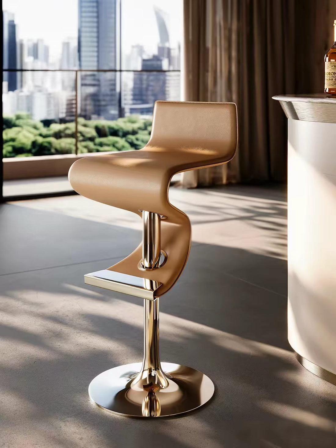 Modern Leather Stainless Steel Bar Stool