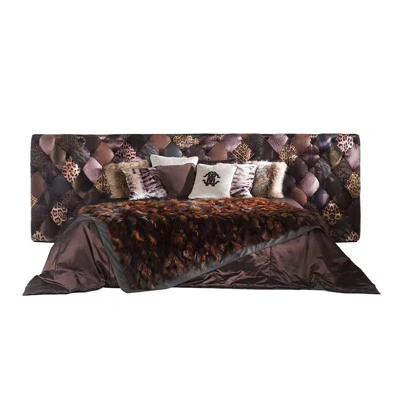 Modern Leopard Print Leather Wide Headboard Bed