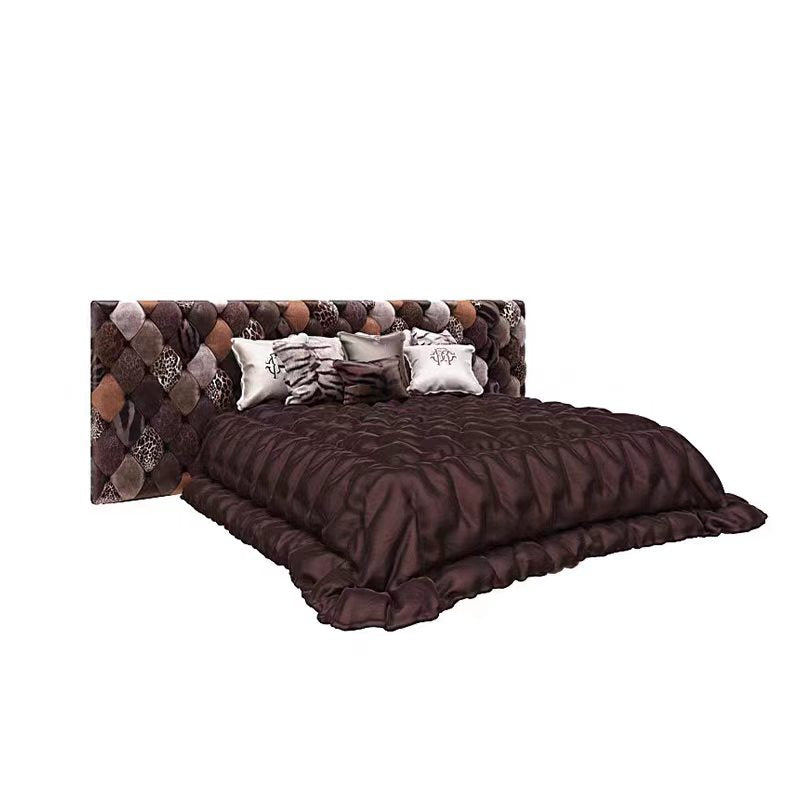 Modern Leopard Print Leather Wide Headboard Bed