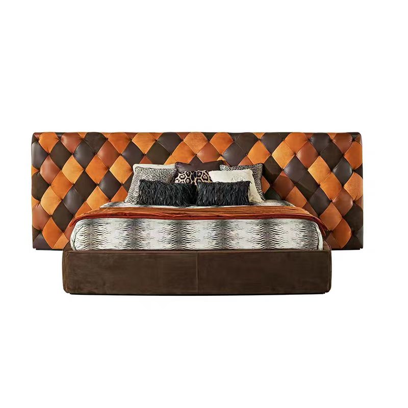 Modern Leopard Print Leather Wide Headboard Bed