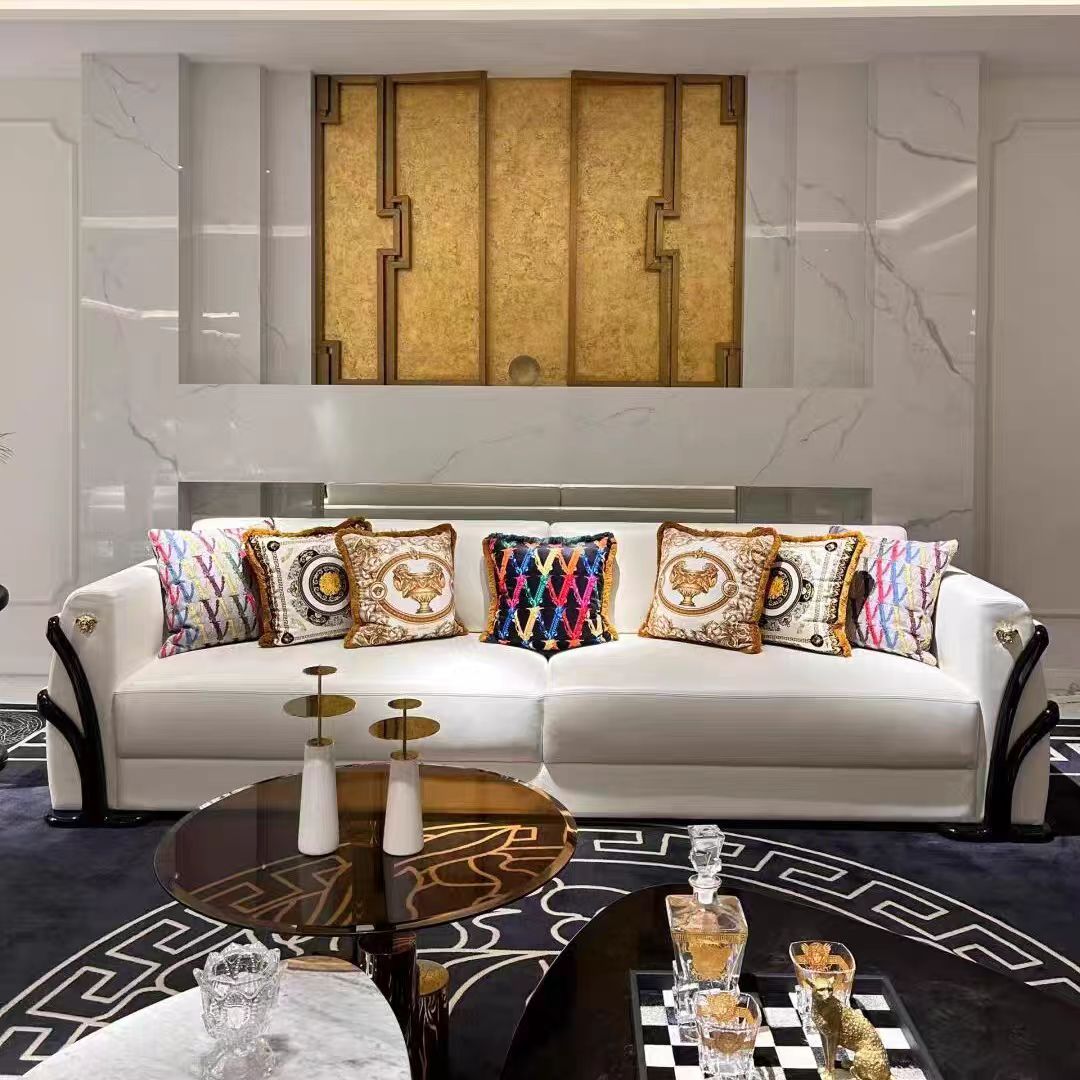 Modern Luxury Genuine Leather Straight Sofa