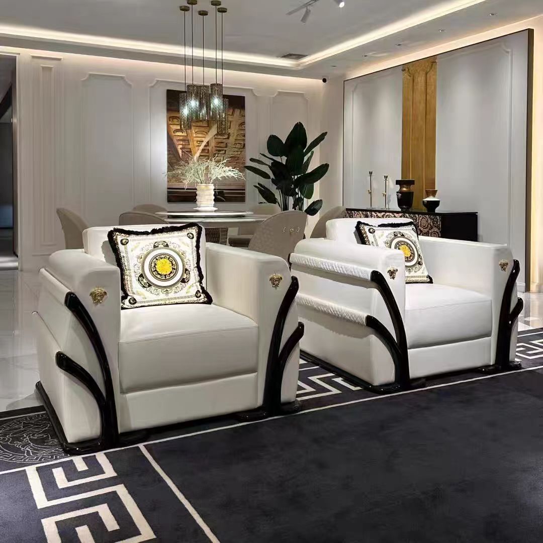 Modern Luxury Genuine Leather Straight Sofa