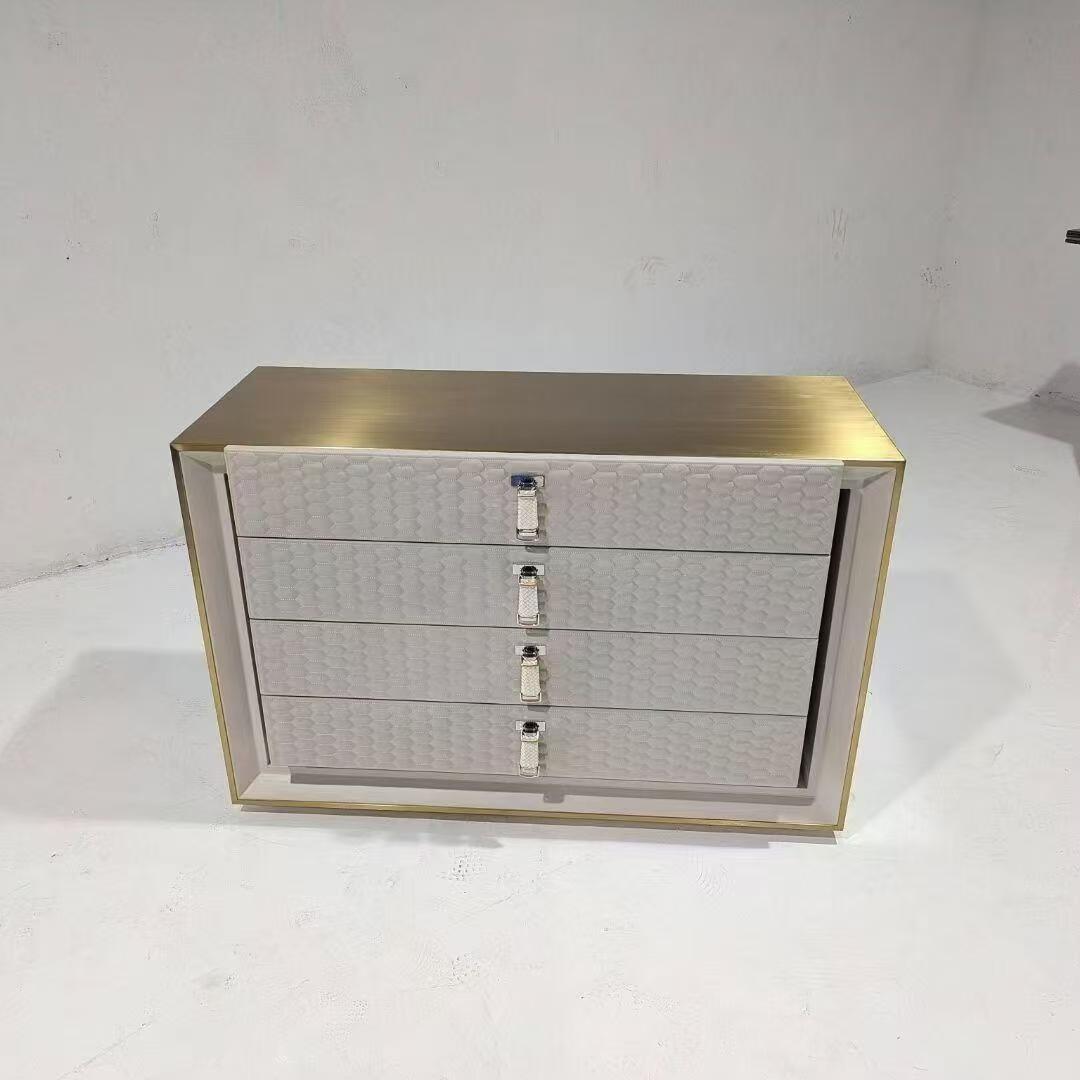 Modern Luxury Leather Metal Storage Cabinet