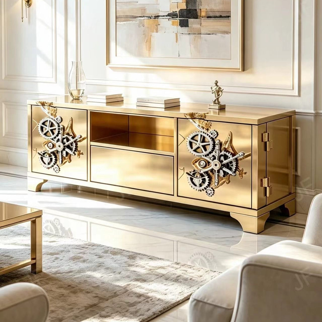 Modern Luxury Leather Metal Storage Cabinet