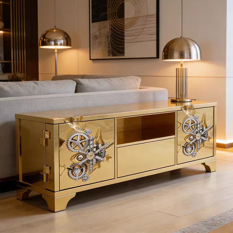 Modern Luxury Leather Metal Storage Cabinet