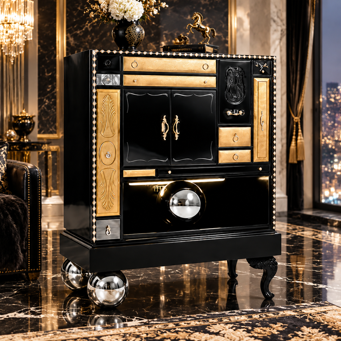 Modern Luxury Solid Wood Artistic Wine Storage Cabinet