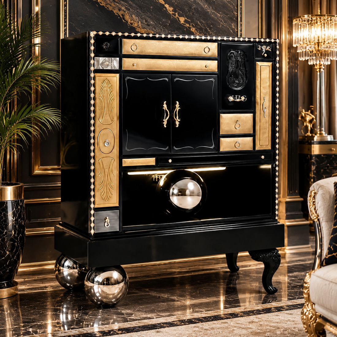 Modern Luxury Solid Wood Artistic Wine Storage Cabinet