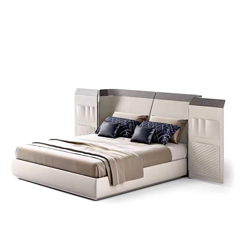 Modern Luxury Solid Wood Leather Stainless Steel Double Bed