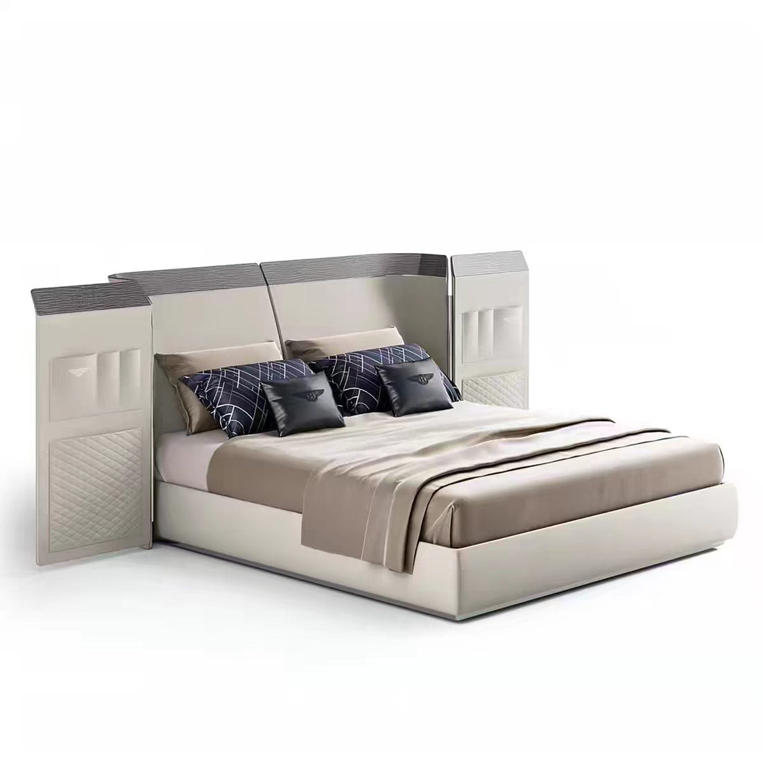 Modern Luxury Solid Wood Leather Stainless Steel Double Bed