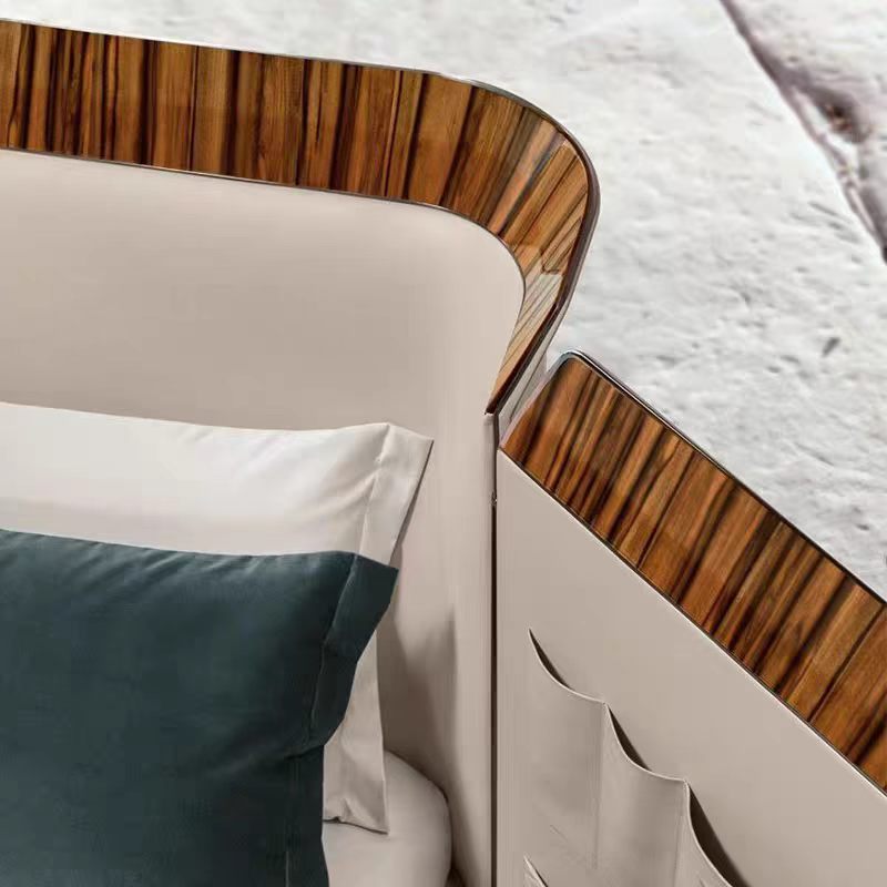 Modern Luxury Solid Wood Leather Stainless Steel Double Bed