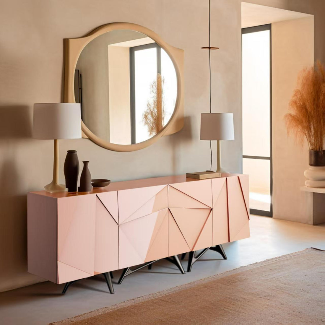 Modern Luxury Solid Wood Metal Geometric Sideboard Cabinet