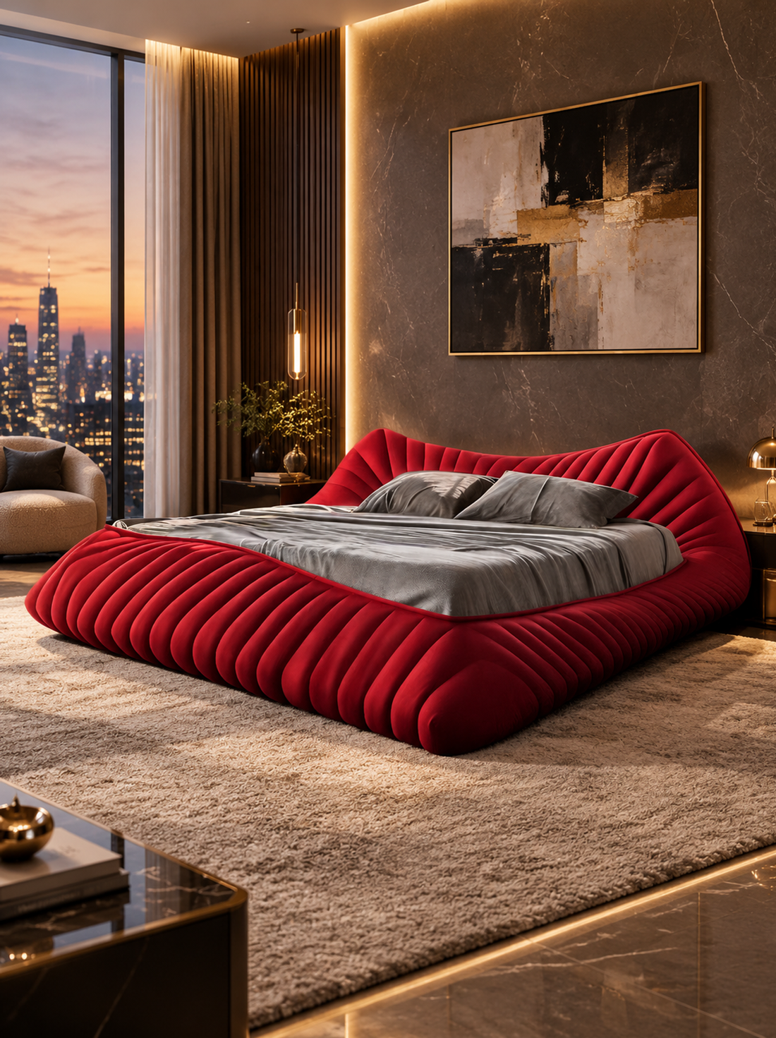 Modern Nappa Leather Solid Wood Double Bed