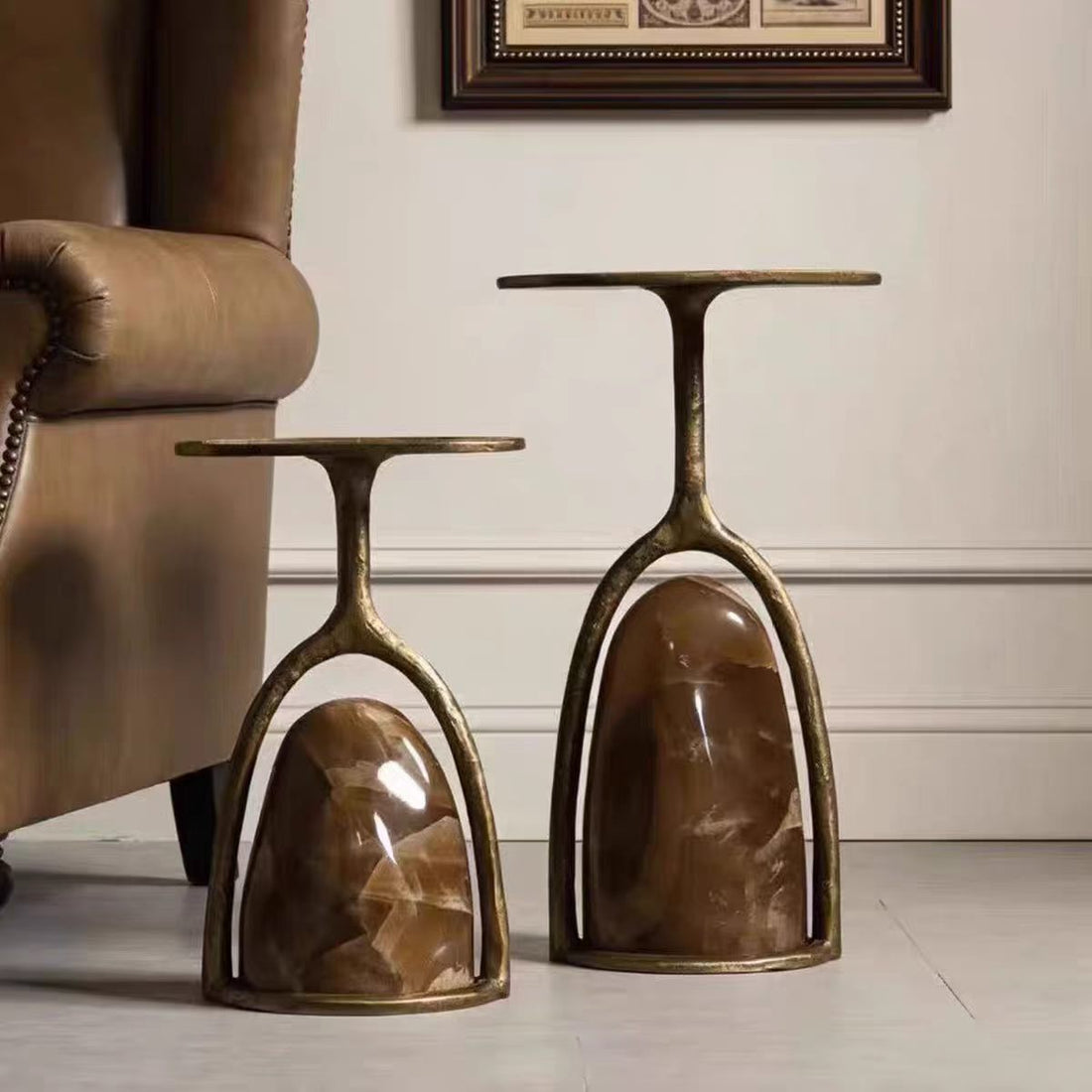 Modern Round Marble Metal Side Table