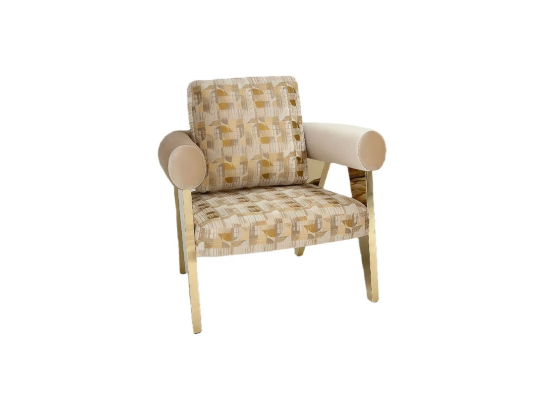 Modern Sculptural Metal Fabric and Wood Armchair
