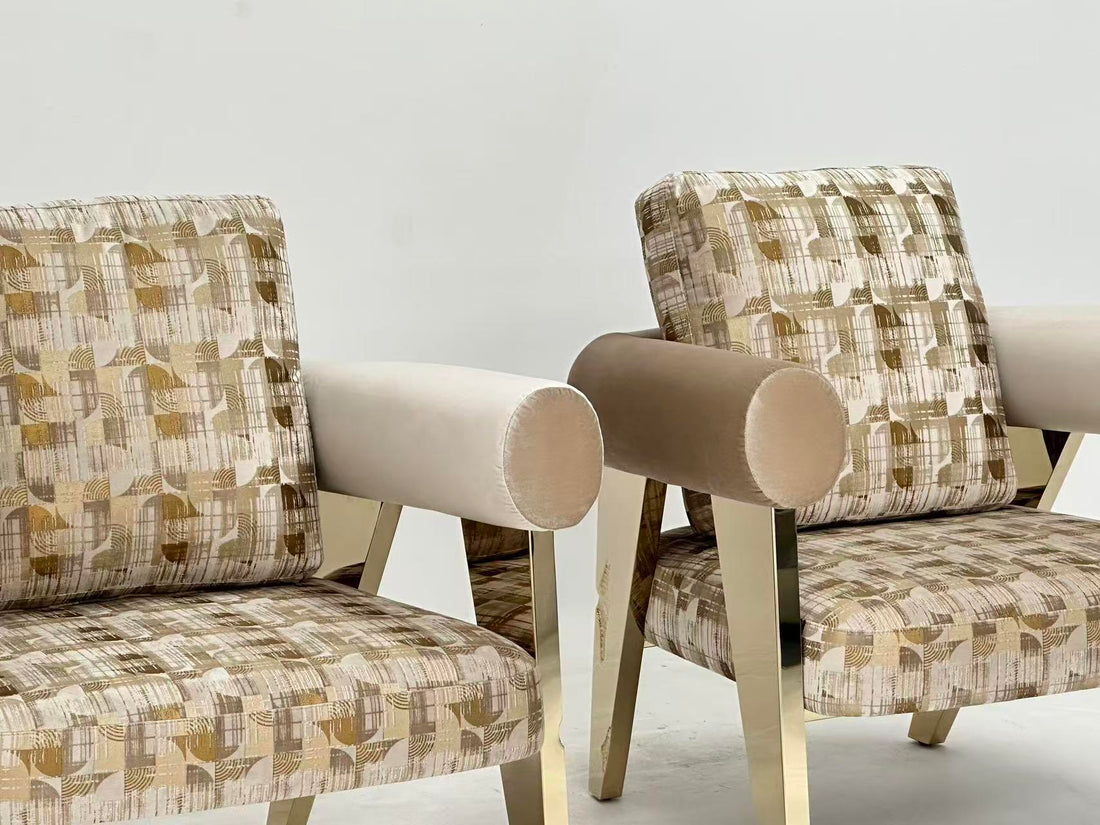 Modern Sculptural Metal Fabric and Wood Armchair