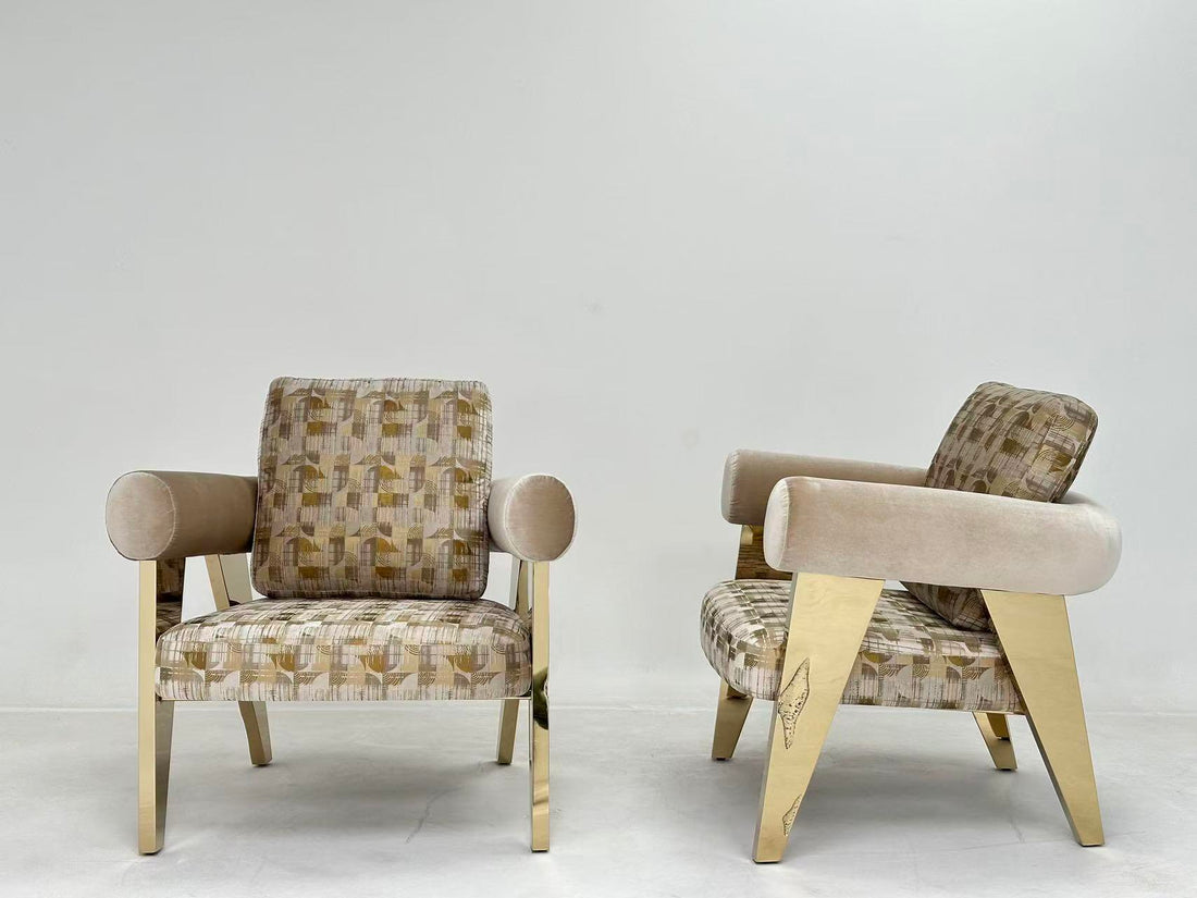 Modern Sculptural Metal Fabric and Wood Armchair