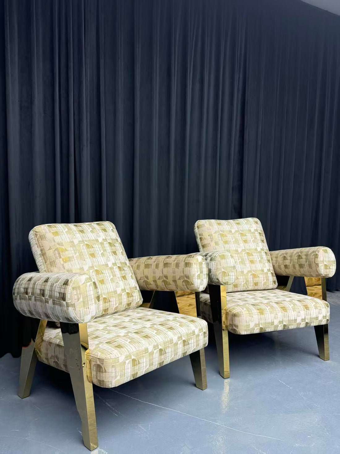Modern Sculptural Metal Fabric and Wood Armchair