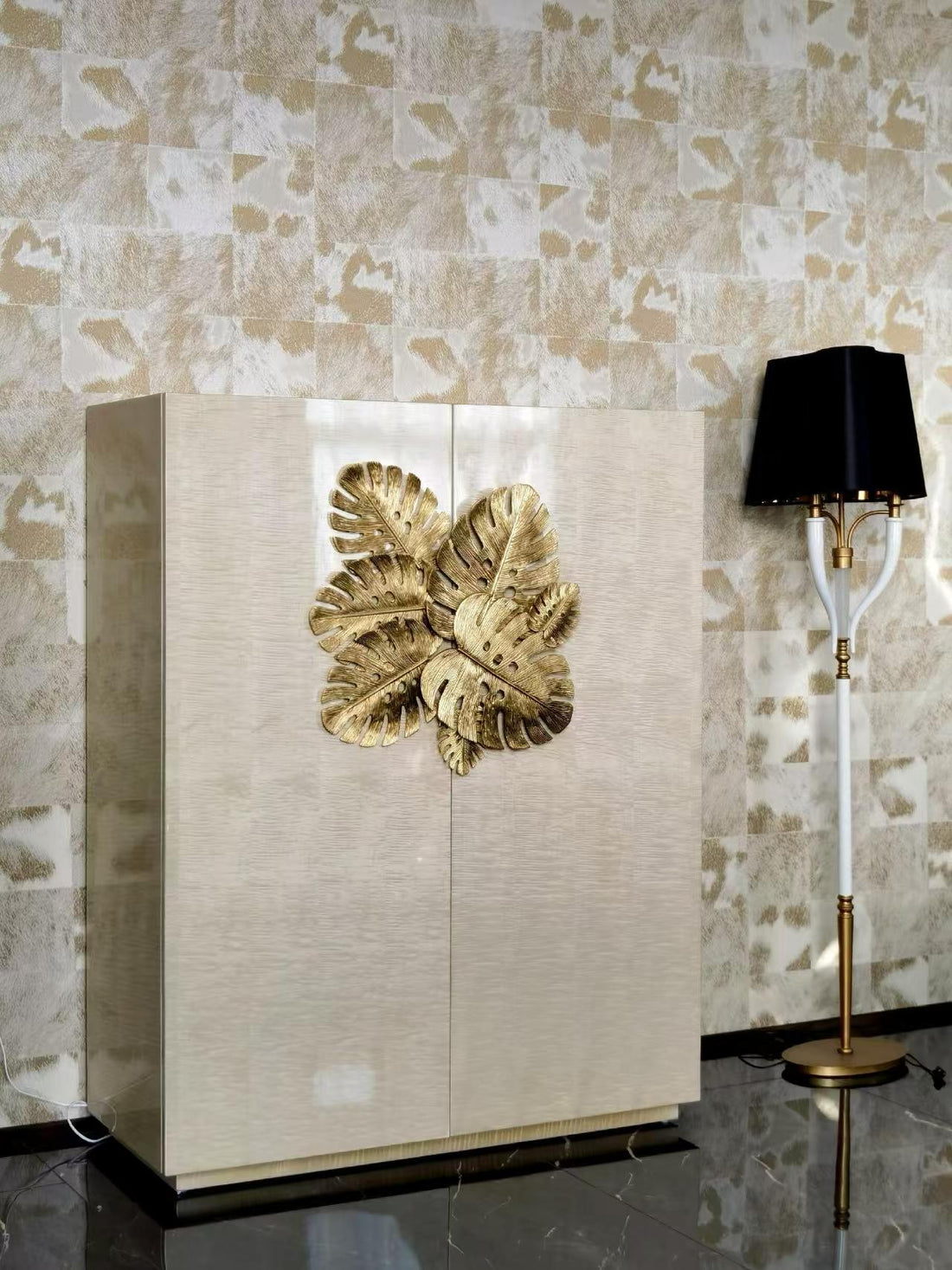 Modern Solid Wood Cabinet with Copper Handles