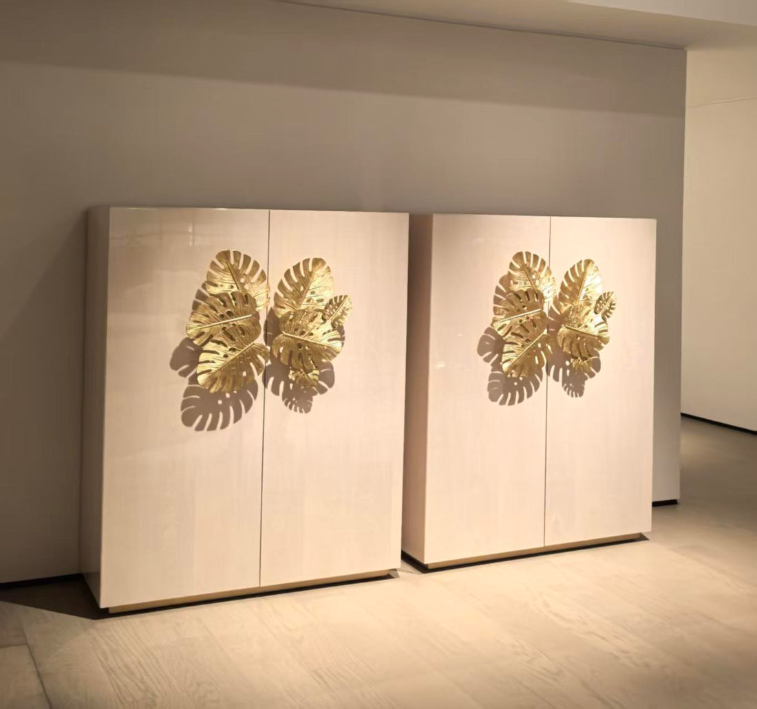 Modern Solid Wood Cabinet with Copper Handles