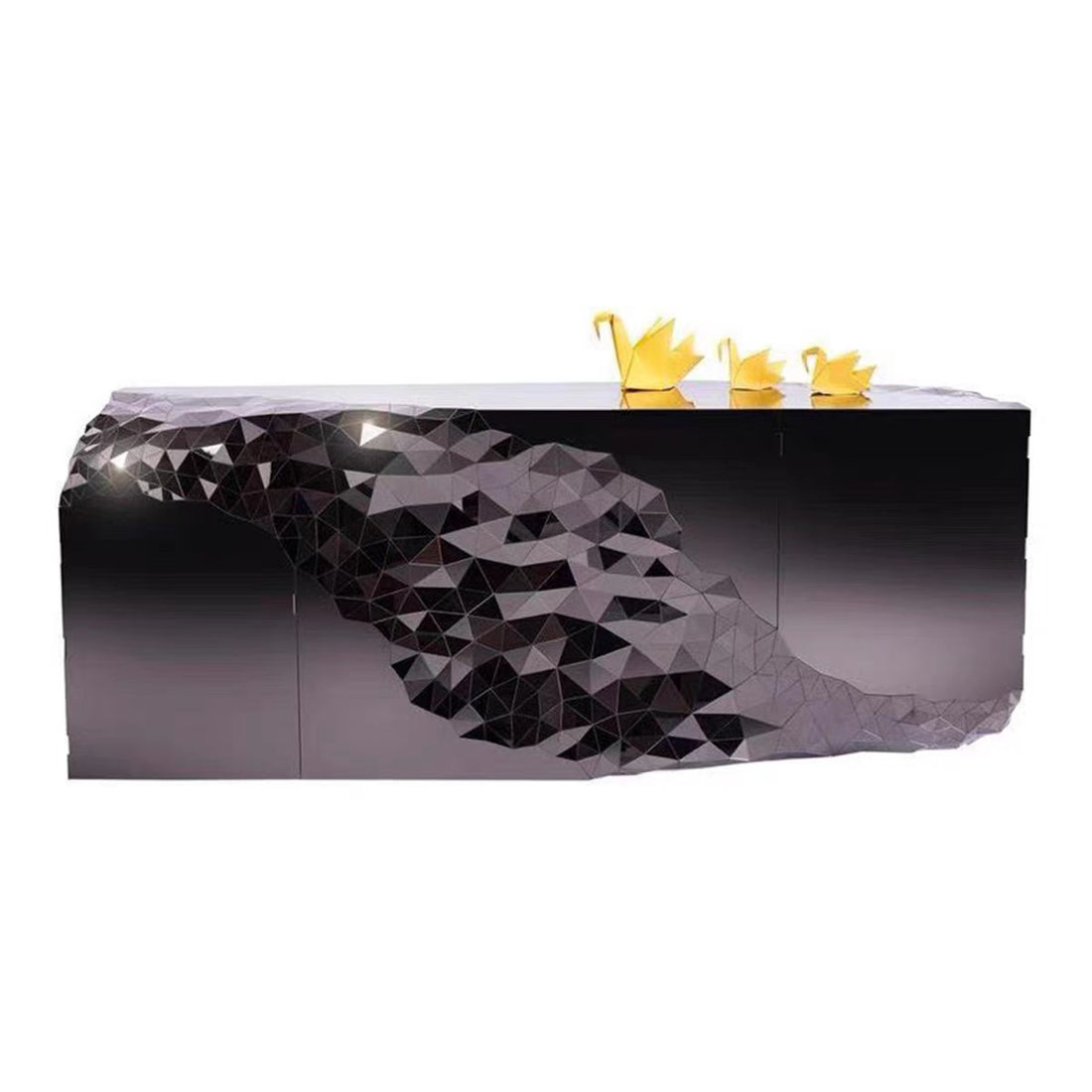 Modern Solid Wood Glass Metal Sideboard Cabinet