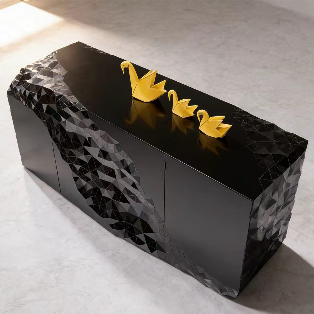 Modern Solid Wood Glass Metal Sideboard Cabinet