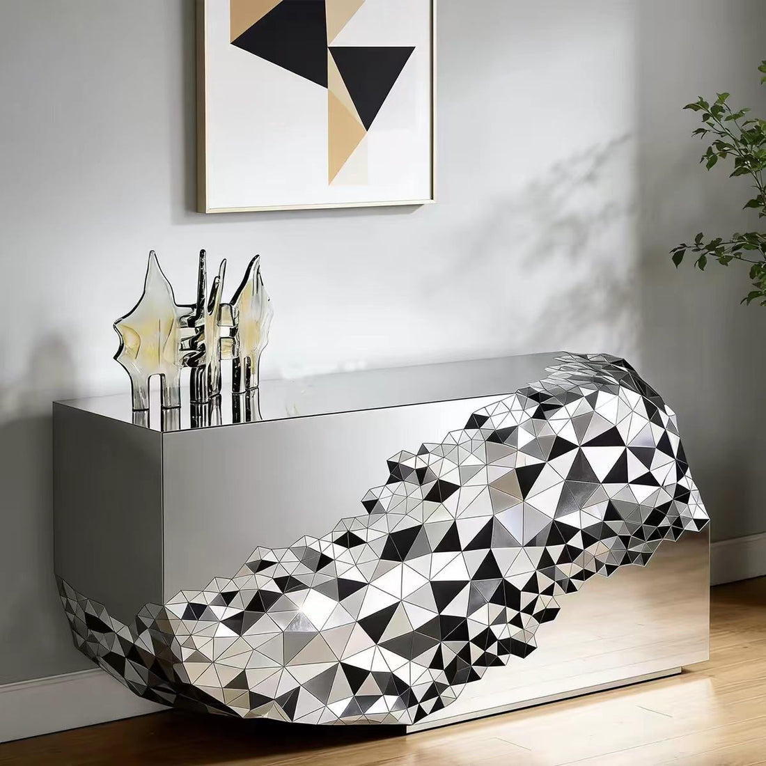 Modern Solid Wood Glass Metal Sideboard Cabinet