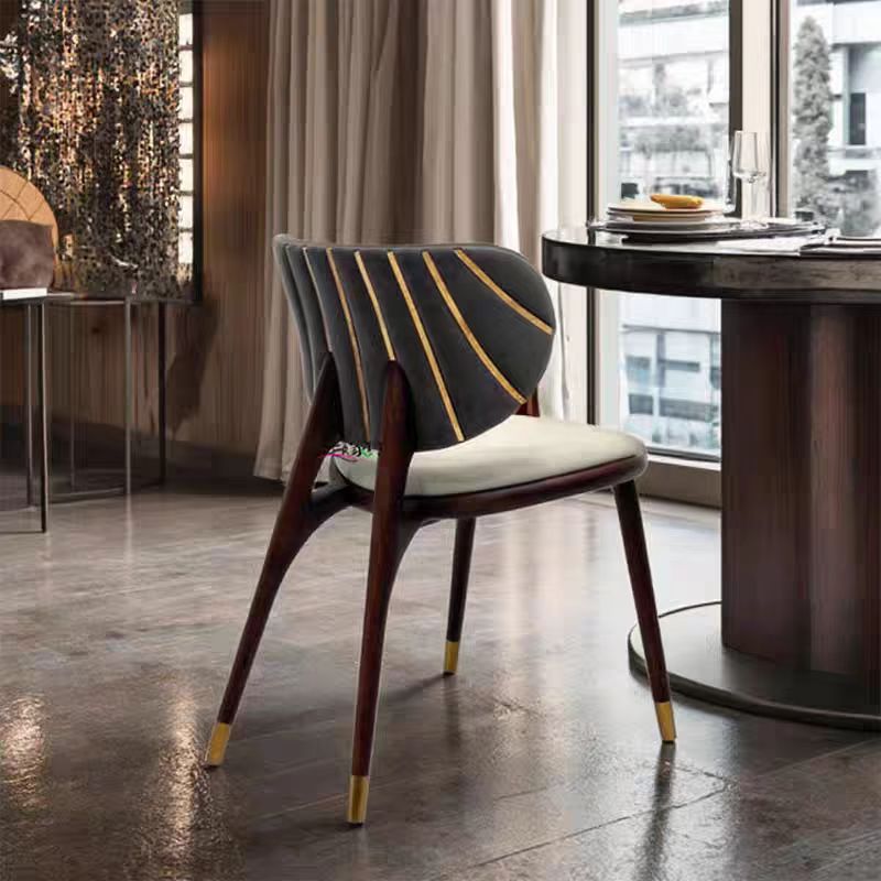 Modern Solid Wood Metal Suede Dining Chair
