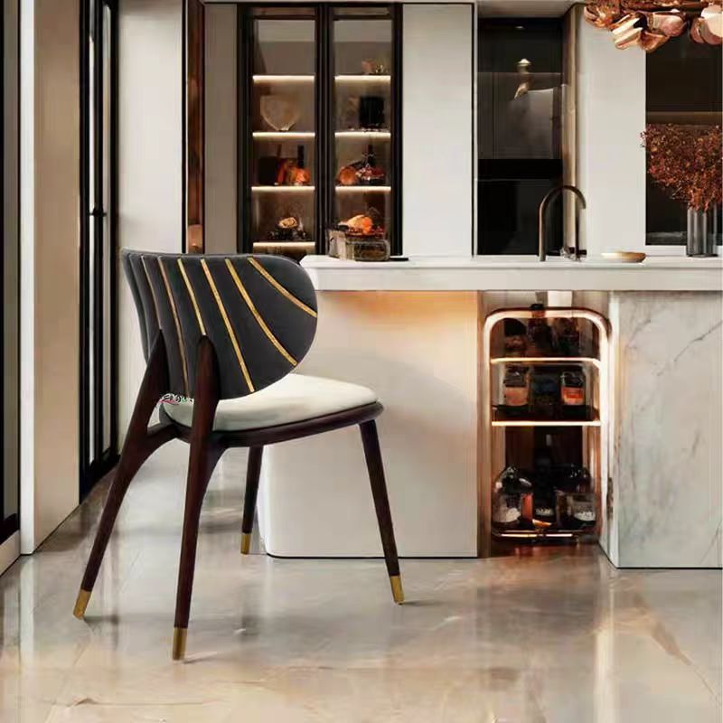 Modern Solid Wood Metal Suede Dining Chair
