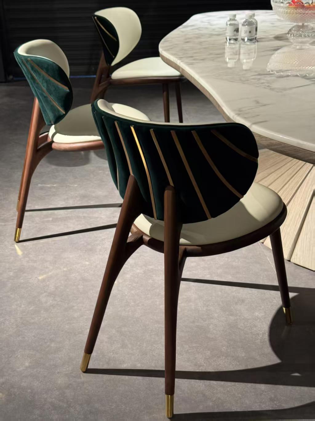 Modern Solid Wood Metal Suede Dining Chair