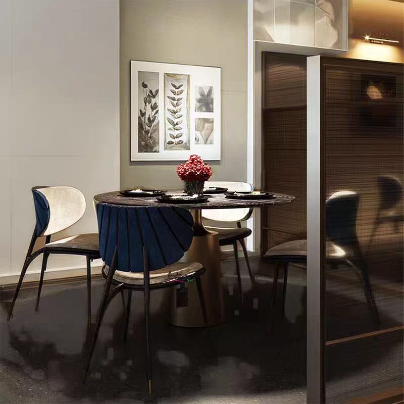 Modern Solid Wood Metal Suede Dining Chair