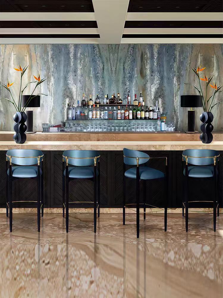 Modern Solid Wood Stainless Steel Bar Stool