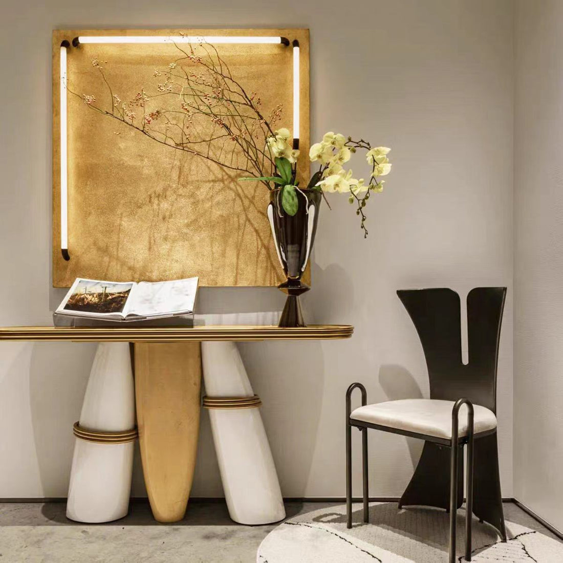 Modern Solid Wood Stainless Steel Console