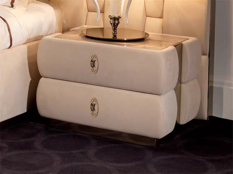 Modern Suede Leather Stainless Steel Bedside Cabinet