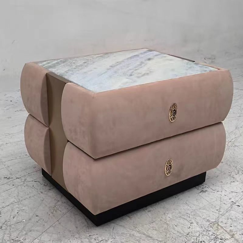 Modern Suede Leather Stainless Steel Bedside Cabinet