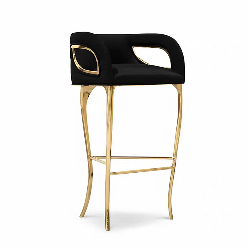 Modern Velvet Stainless Steel Bar Stool with Backrest