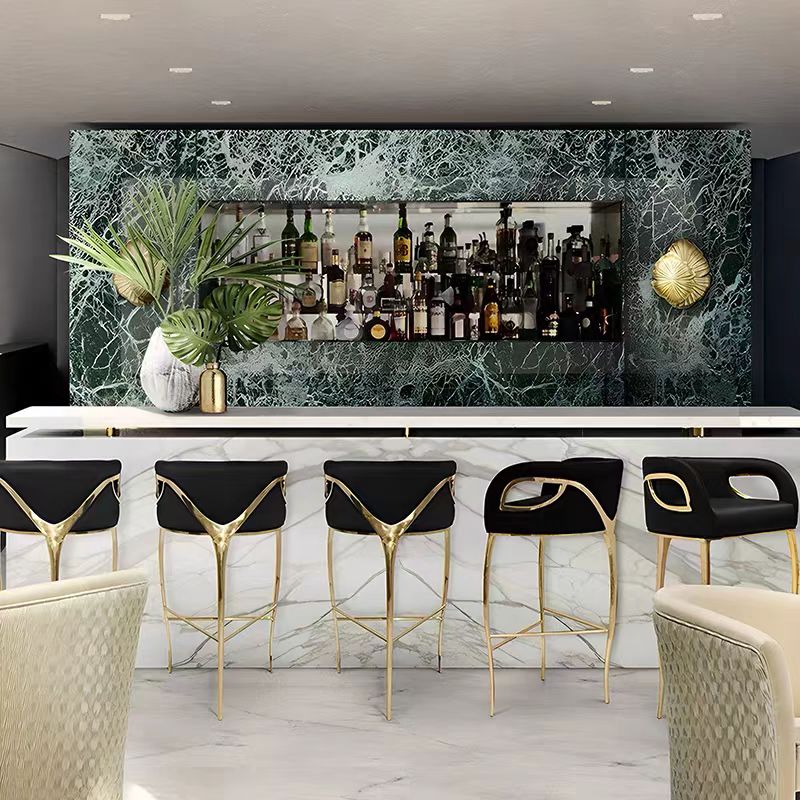 Modern Velvet Stainless Steel Bar Stool with Backrest