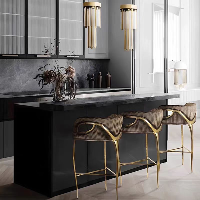 Modern Velvet Stainless Steel Bar Stool with Backrest