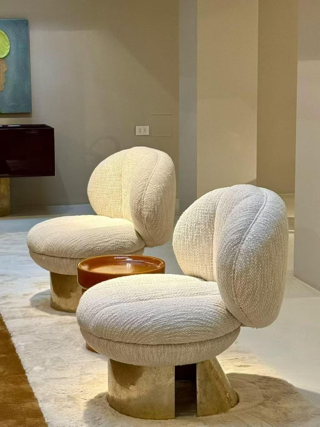 Modern White Fabric Metal Lounge Chair