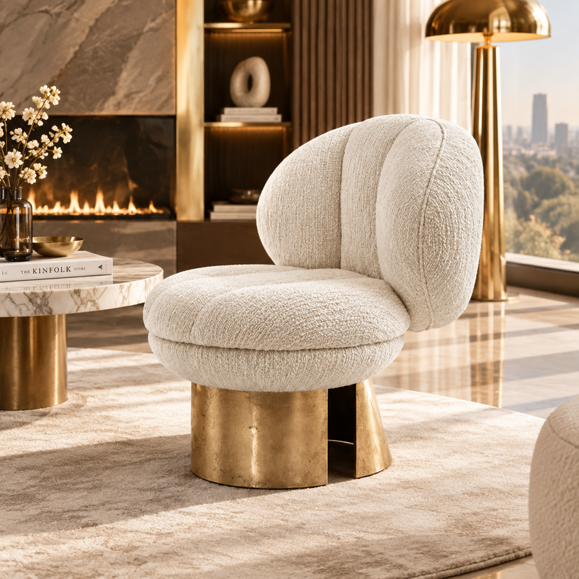 Modern White Fabric Metal Lounge Chair
