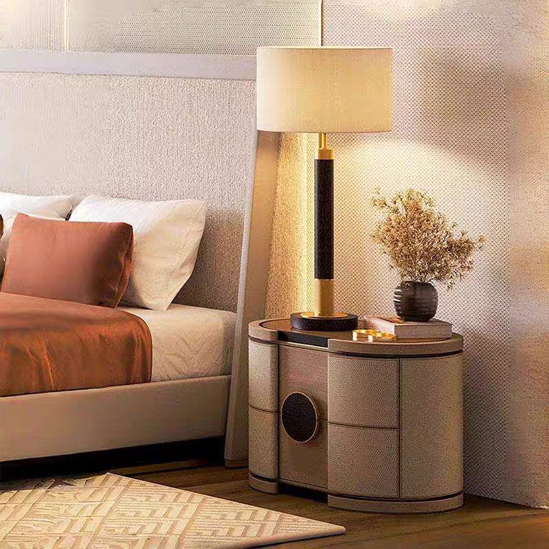 Modern Wood Metal Leather Bedside Cabinet
