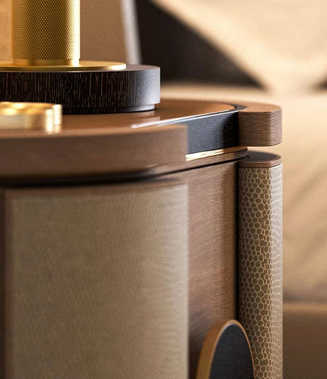 Modern Wood Metal Leather Bedside Cabinet
