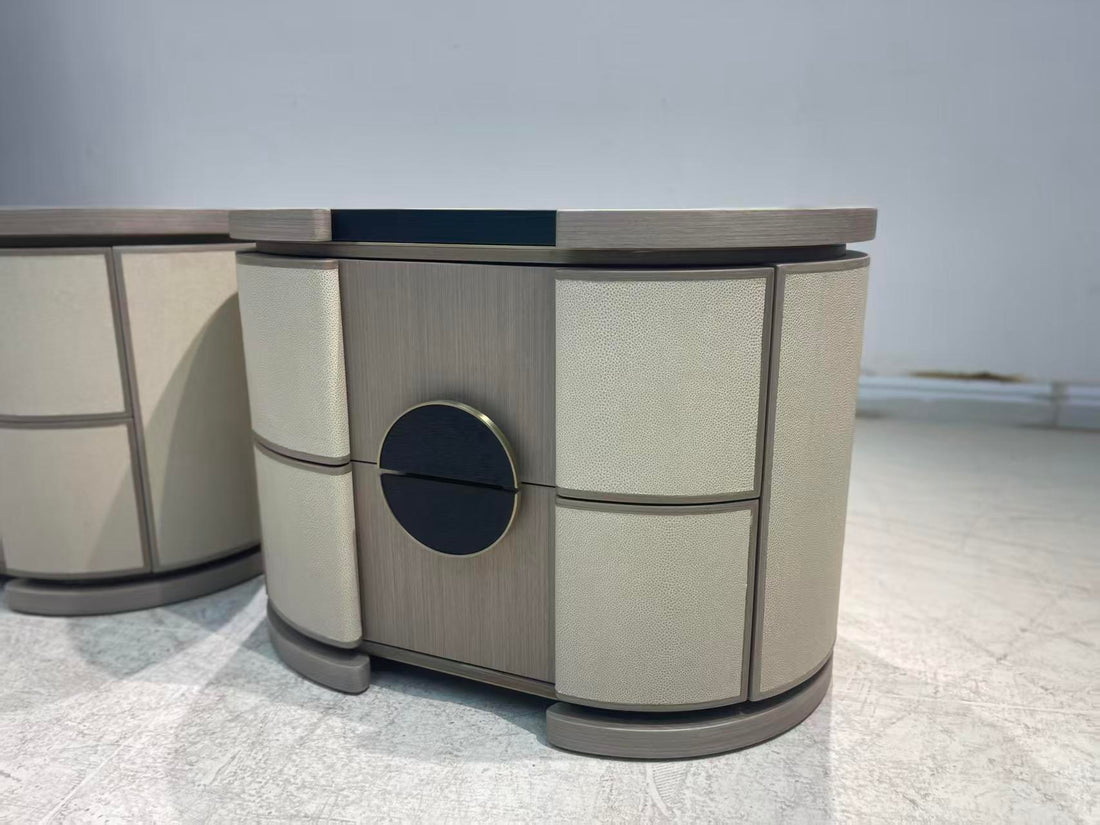 Modern Wood Metal Leather Bedside Cabinet