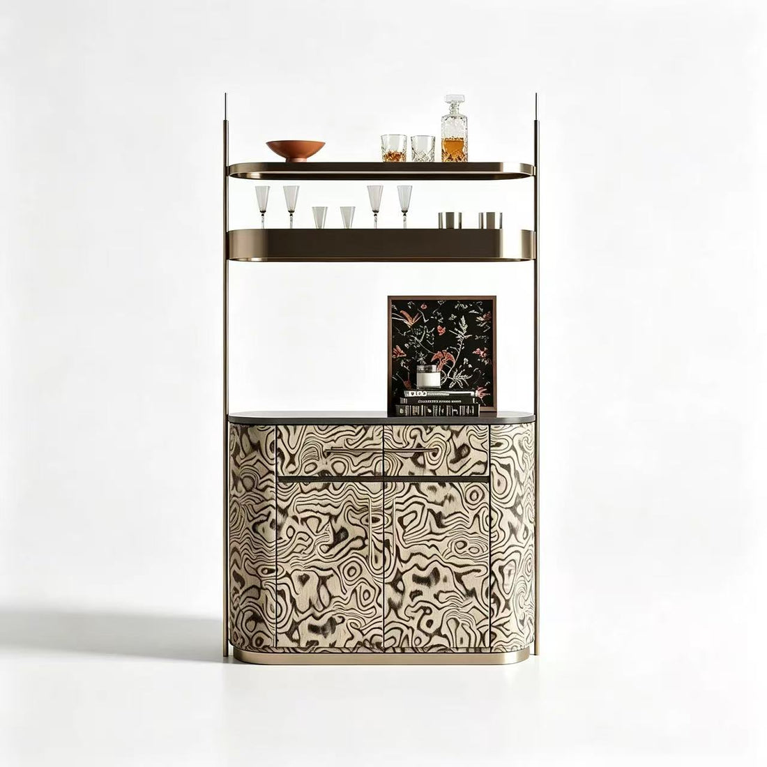 Modern Wood Metal Wine and Bar Cabinet
