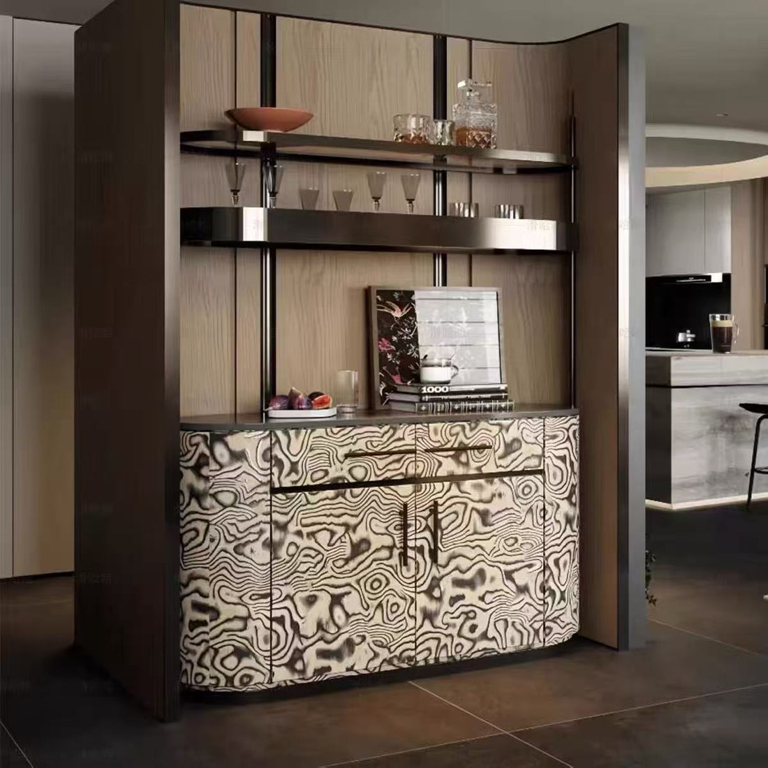 Modern Wood Metal Wine and Bar Cabinet