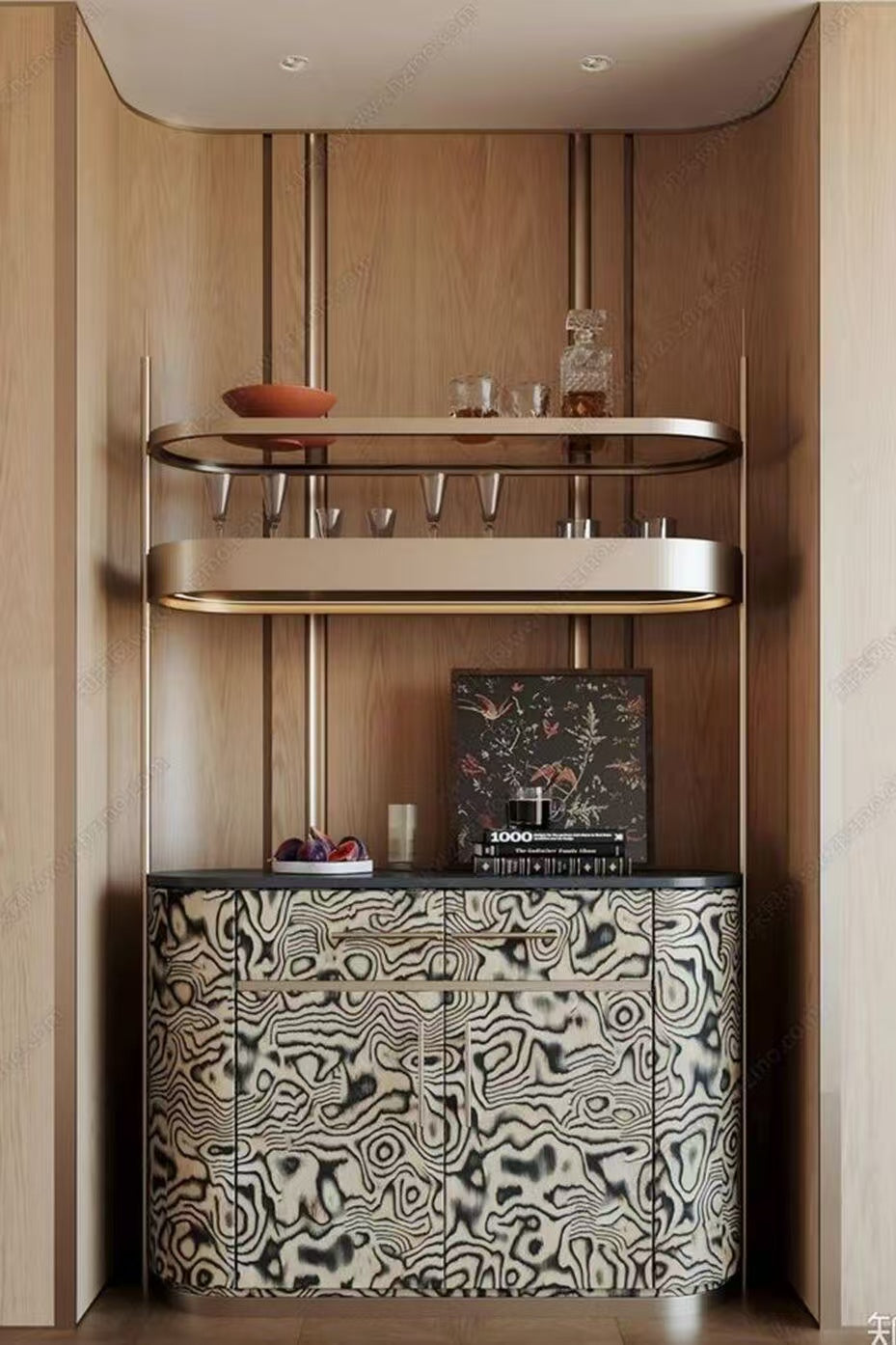 Modern Wood Metal Wine and Bar Cabinet