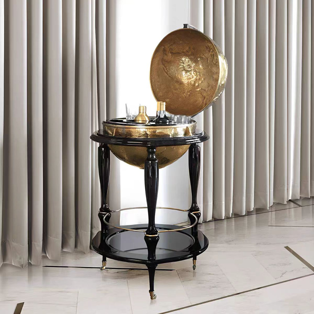 Portuguese Luxury Brass Globe Wine Cabinet